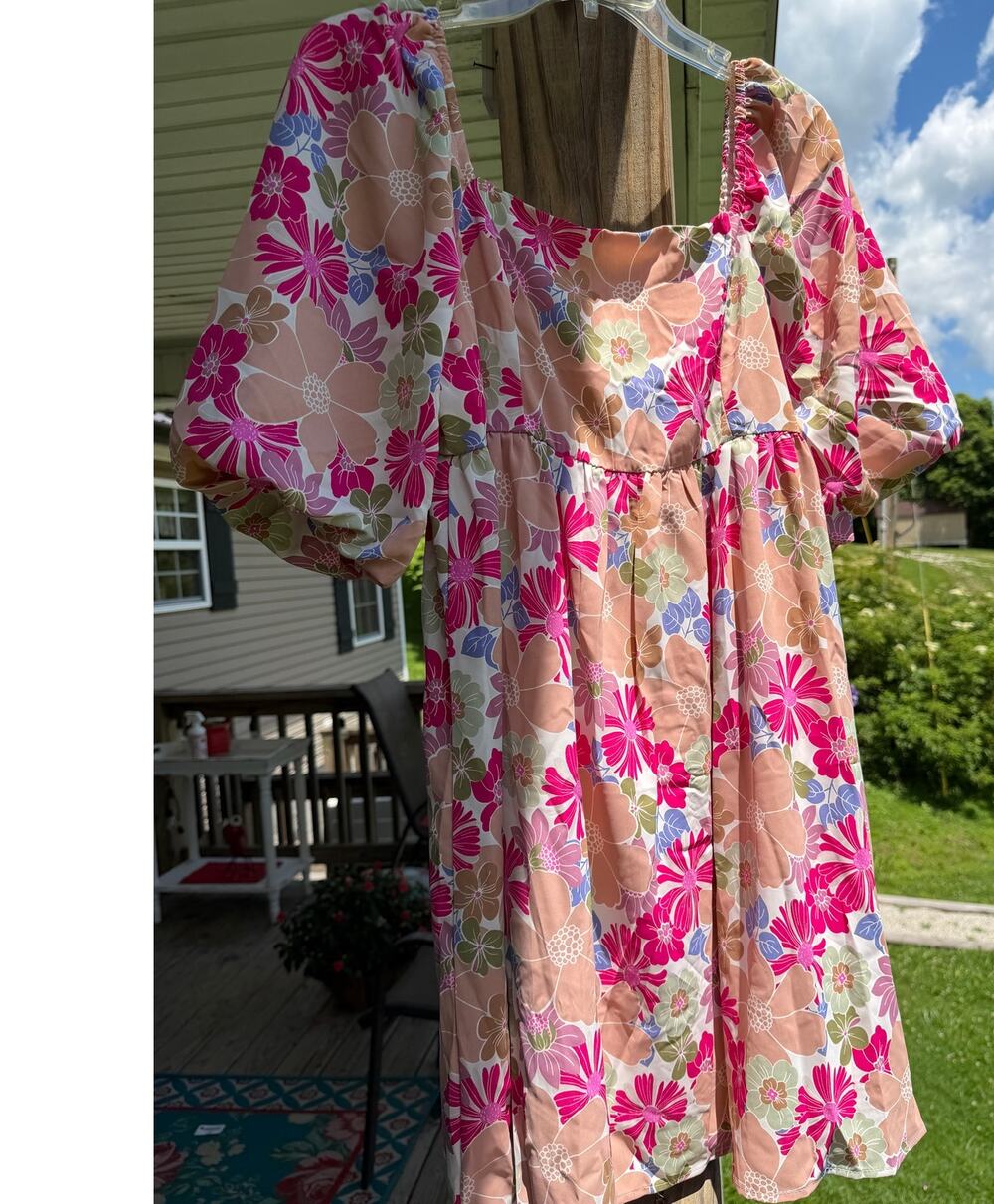 Hippie Retro Whimsical Boho Festival Indie Floral Puff Sleeve Mini Dress Small